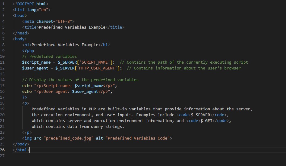 Predefined Variables Code